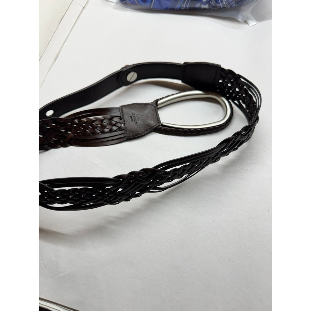 Braided Brown Leather Belt Oval Silver Buckle‎ Boho Western Sz Small 2695
